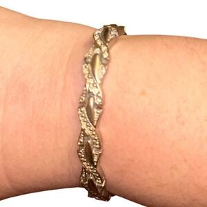 Vintage Y2K Silver Tone Pave Crystal Interlocking Twist Link Bracelet